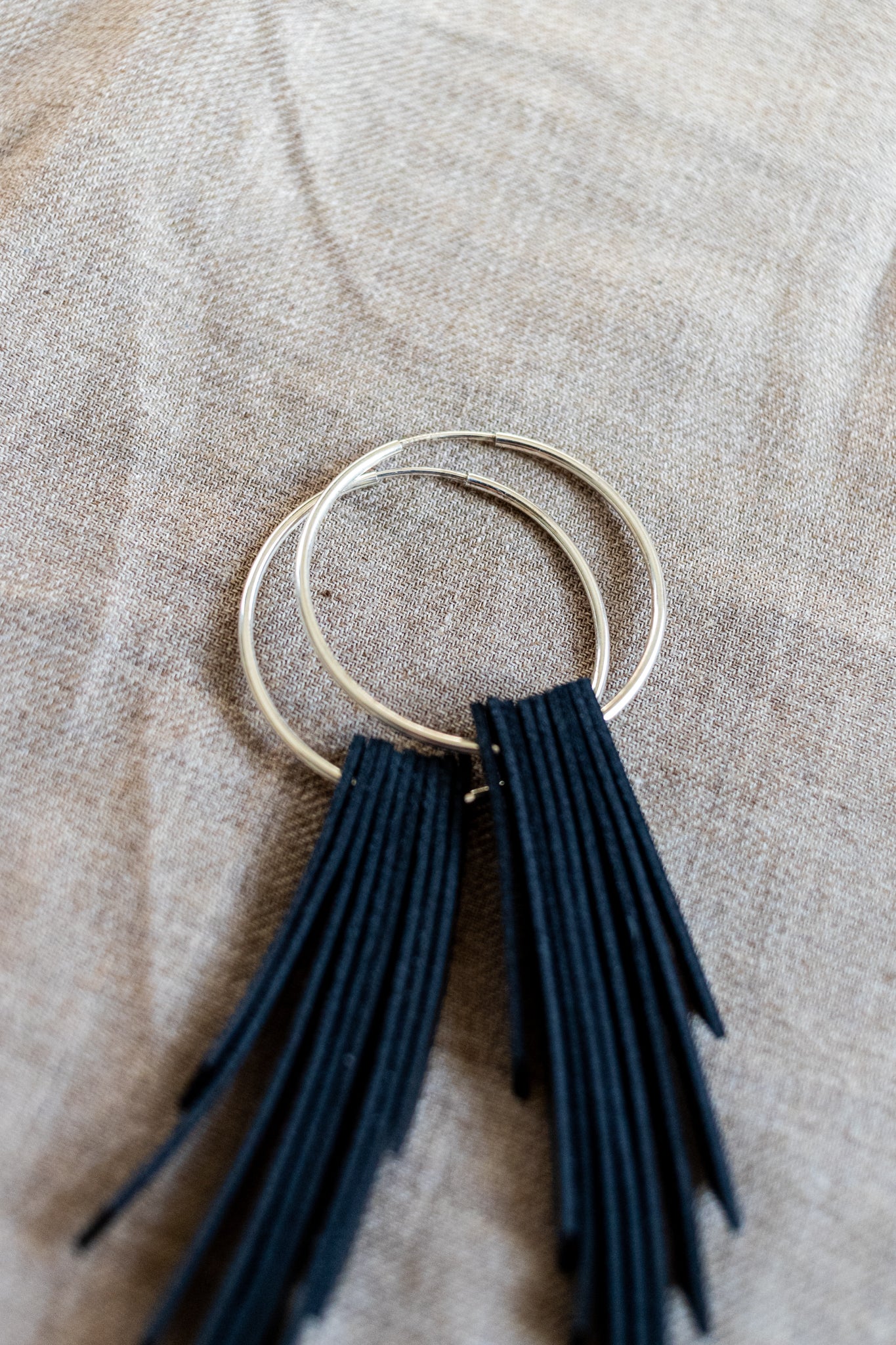 Wild One Leather Fringe Hoop Earrings