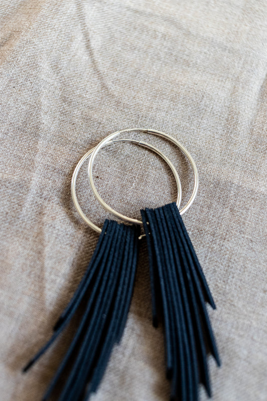 Wild One Leather Fringe Hoop Earrings